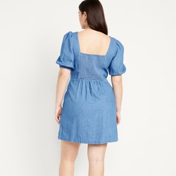NWT Old Navy Puff-Sleeve Chambray Mini Dress - Picture 2 of 7